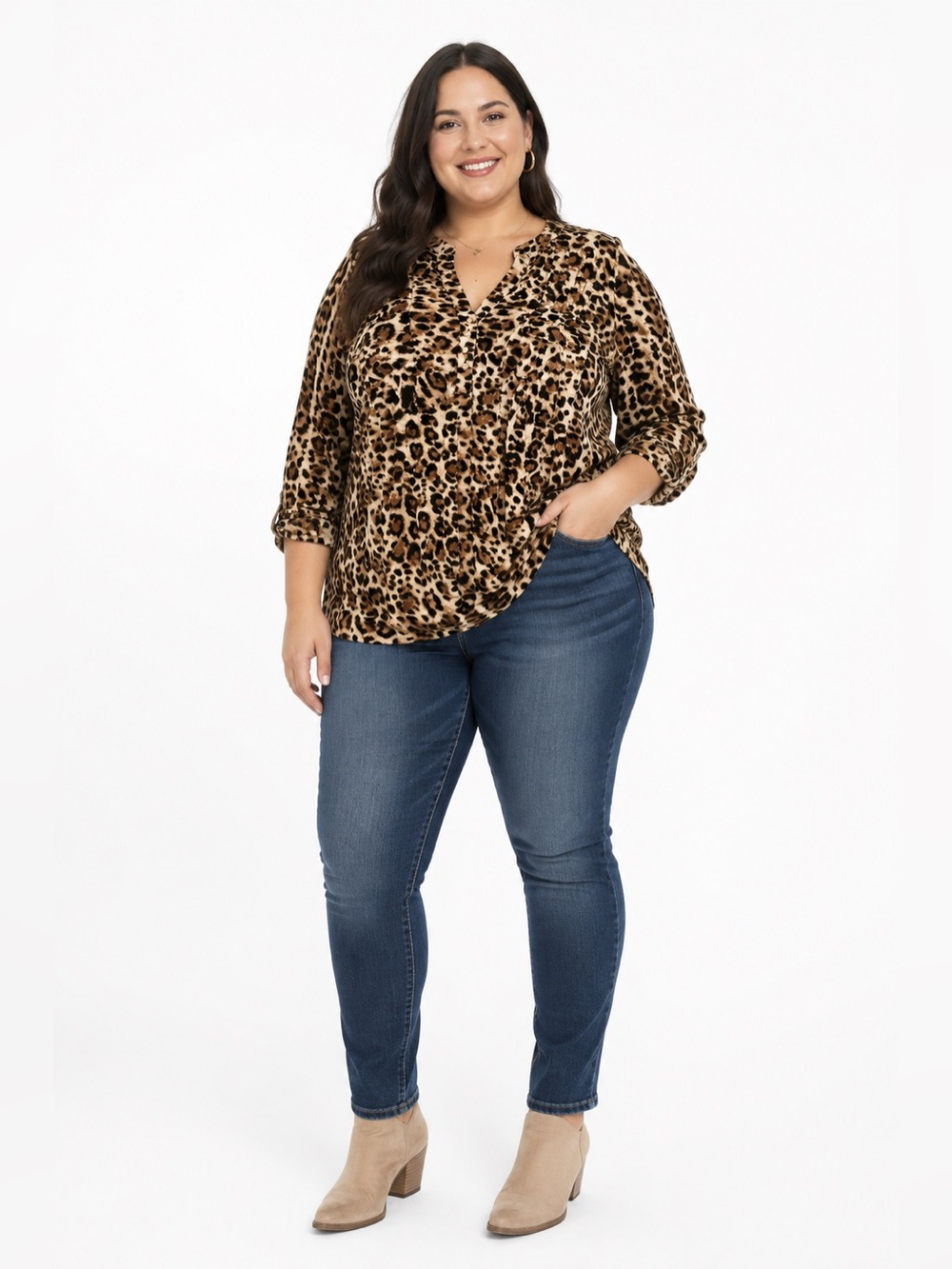 Cocomo Women’s Button Front Blouse in Cheetah Print Sz 3X